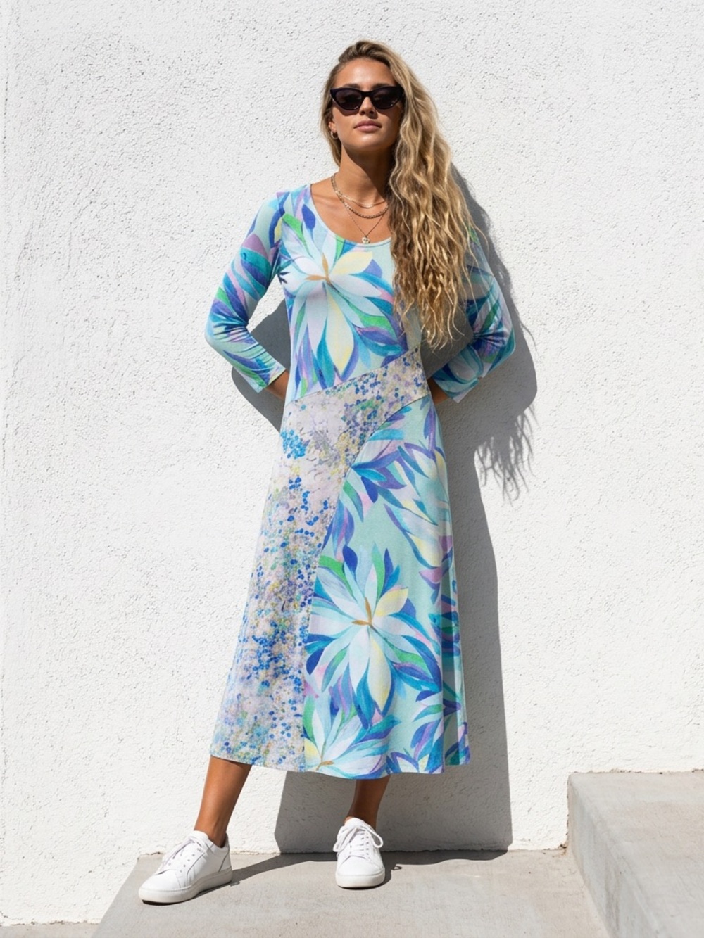 NWT Soft Surroundings Multi-color Turquoise stretch midi XL dress